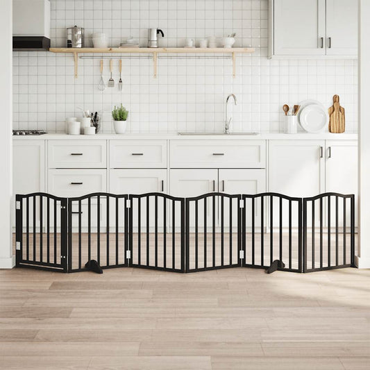 Zábrana pro psy s dvířky skládací 6 panelů černá 300 cm topol