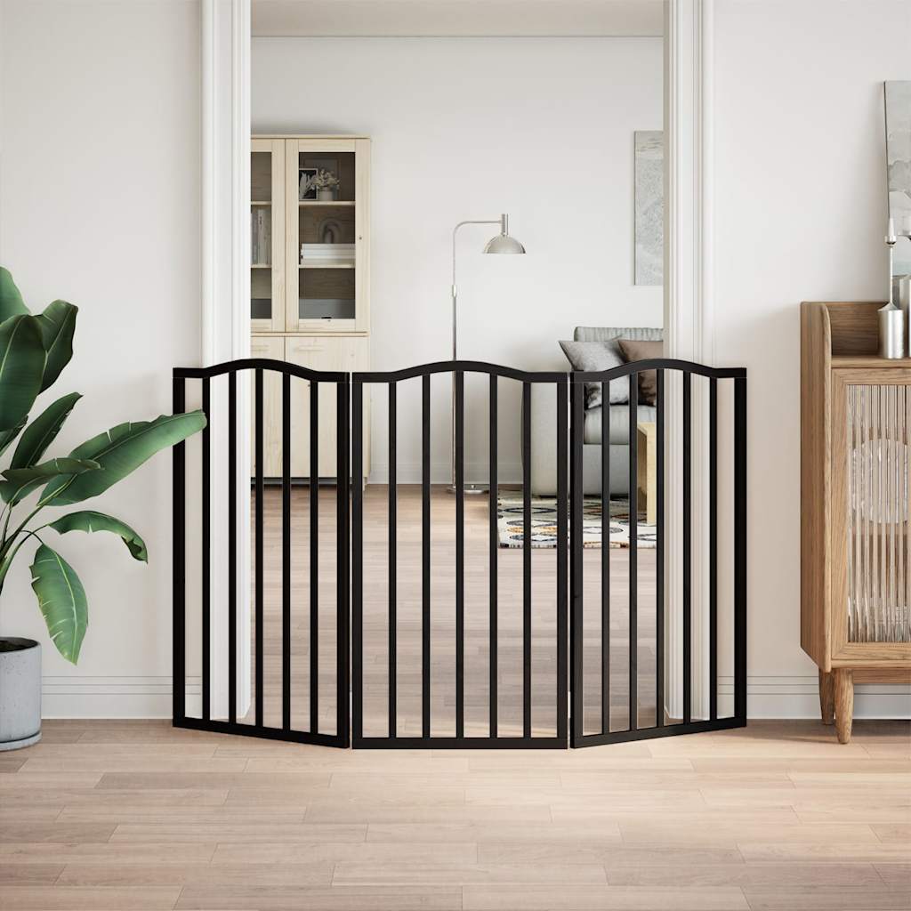 Zábrana pro psy skládací 3 panely černá 150 cm topolové dřevo