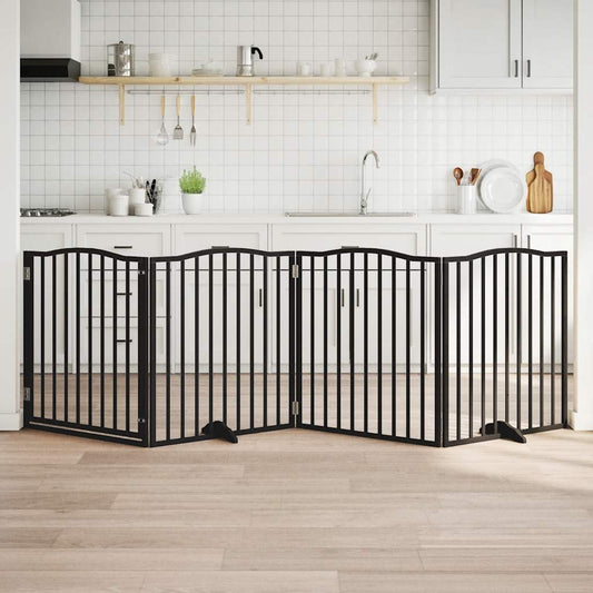 Zábrana pro psy s dvířky skládací 4 panely černá 320 cm topol