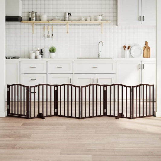 Zábrana pro psy s dvířky skládací 6 panelů hnědý dub 300 cm