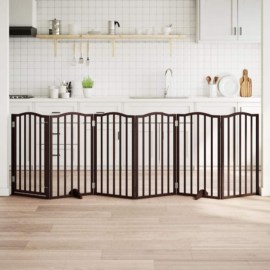Zábrana pro psy s dvířky skládací 6 panelů hnědý dub 300 cm