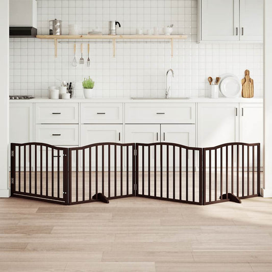 Zábrana pro psy s dvířky skládací 4 panely hnědý dub 320 cm