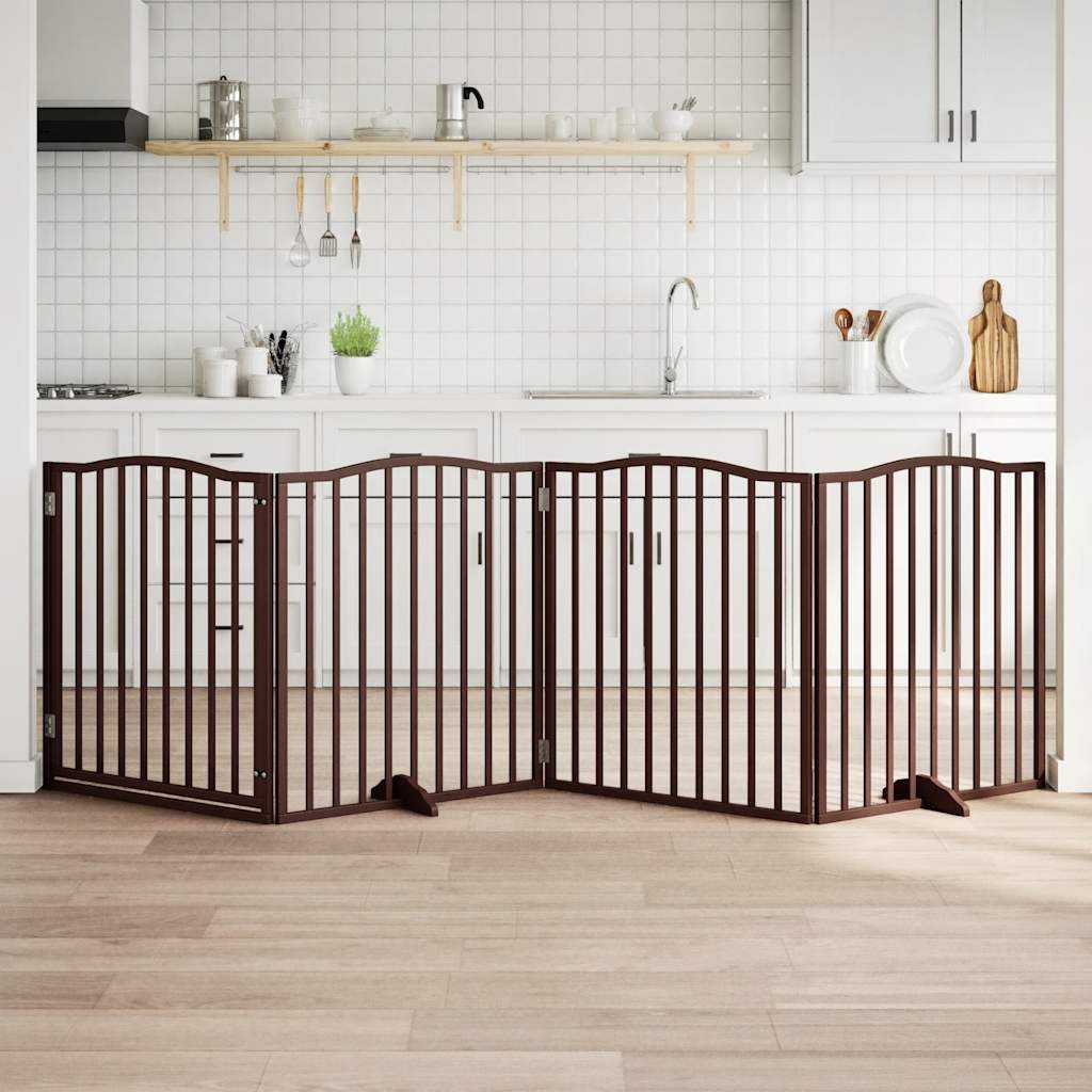 Zábrana pro psy s dvířky skládací 4 panely hnědý dub 320 cm