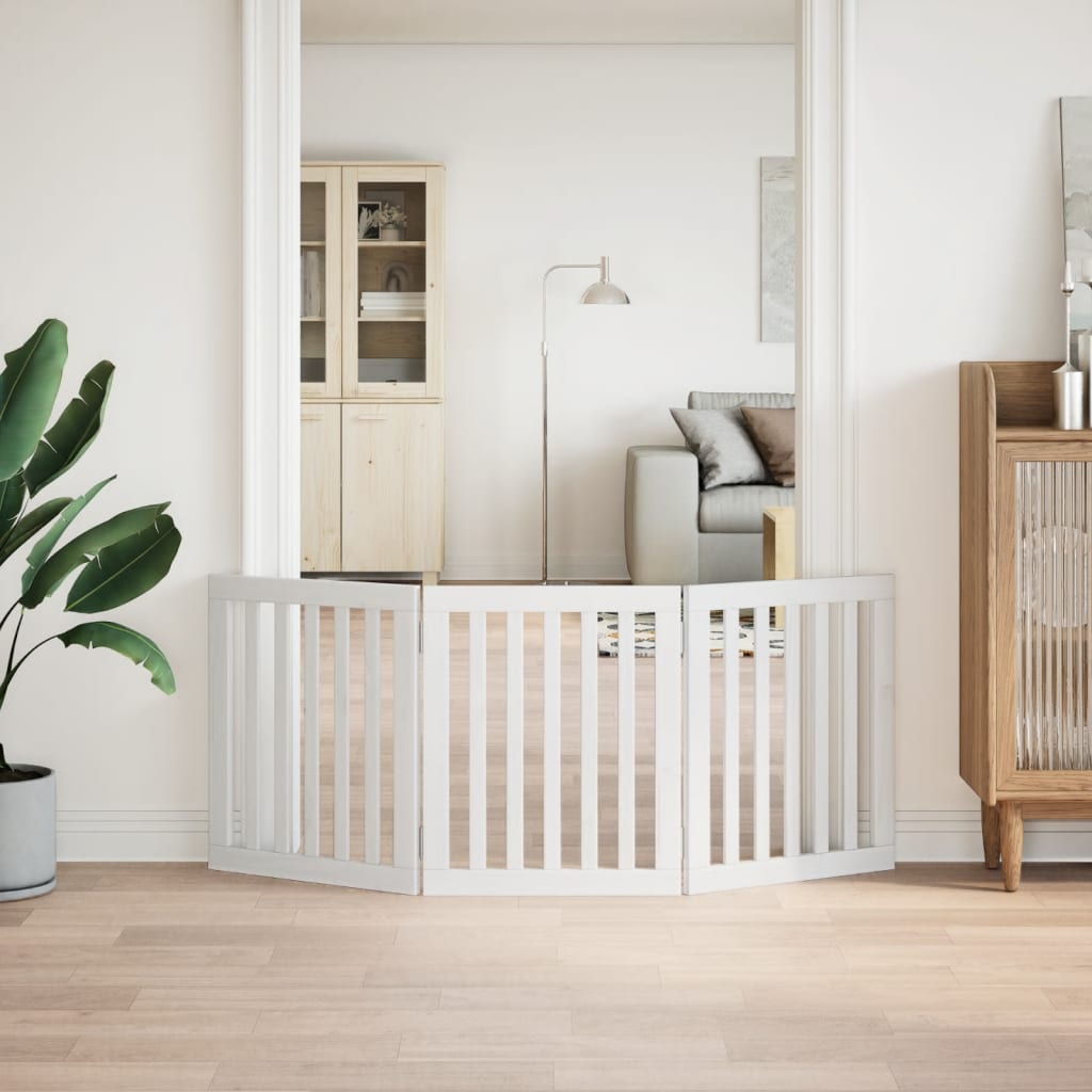 Zábrana pro psy skládací 3 panely bílá 150 cm topolové dřevo