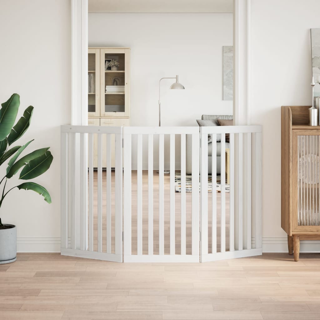 Zábrana pro psy skládací 3 panely bílá 150 cm topolové dřevo