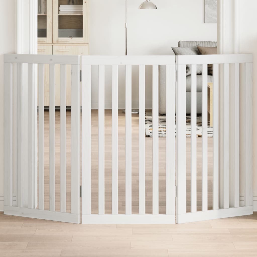 Zábrana pro psy skládací 3 panely bílá 150 cm topolové dřevo