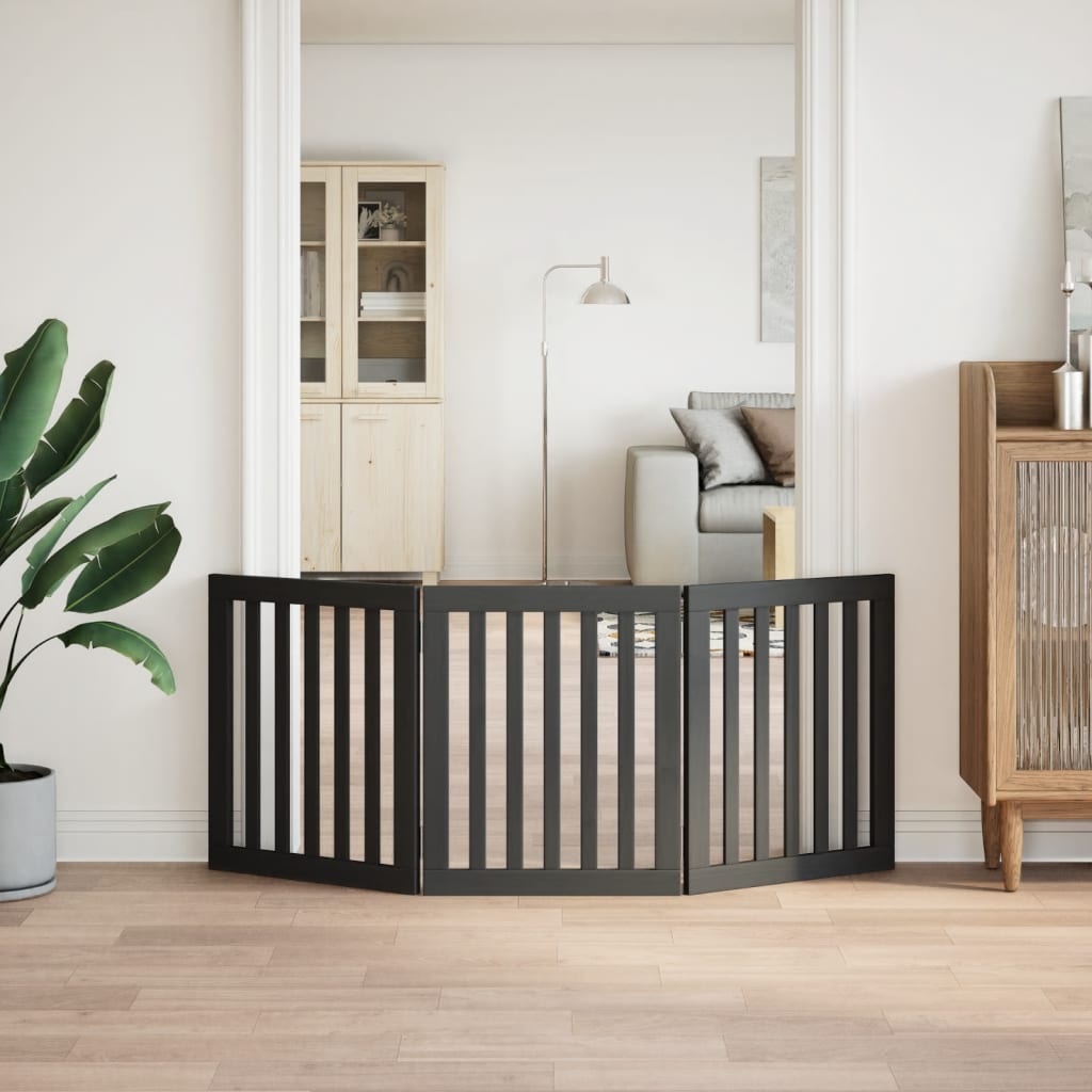 Zábrana pro psy skládací 3 panely černá 150 cm topolové dřevo