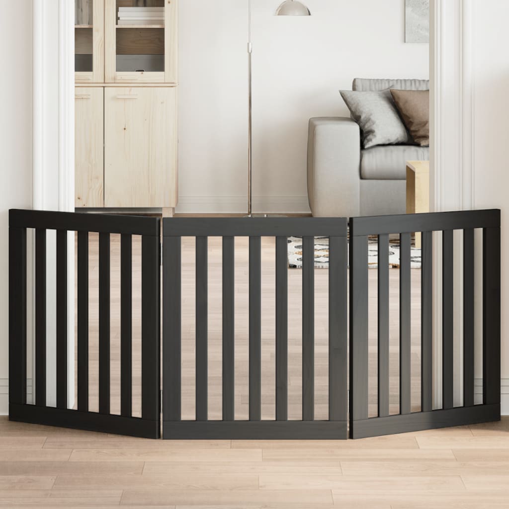 Zábrana pro psy skládací 3 panely černá 150 cm topolové dřevo