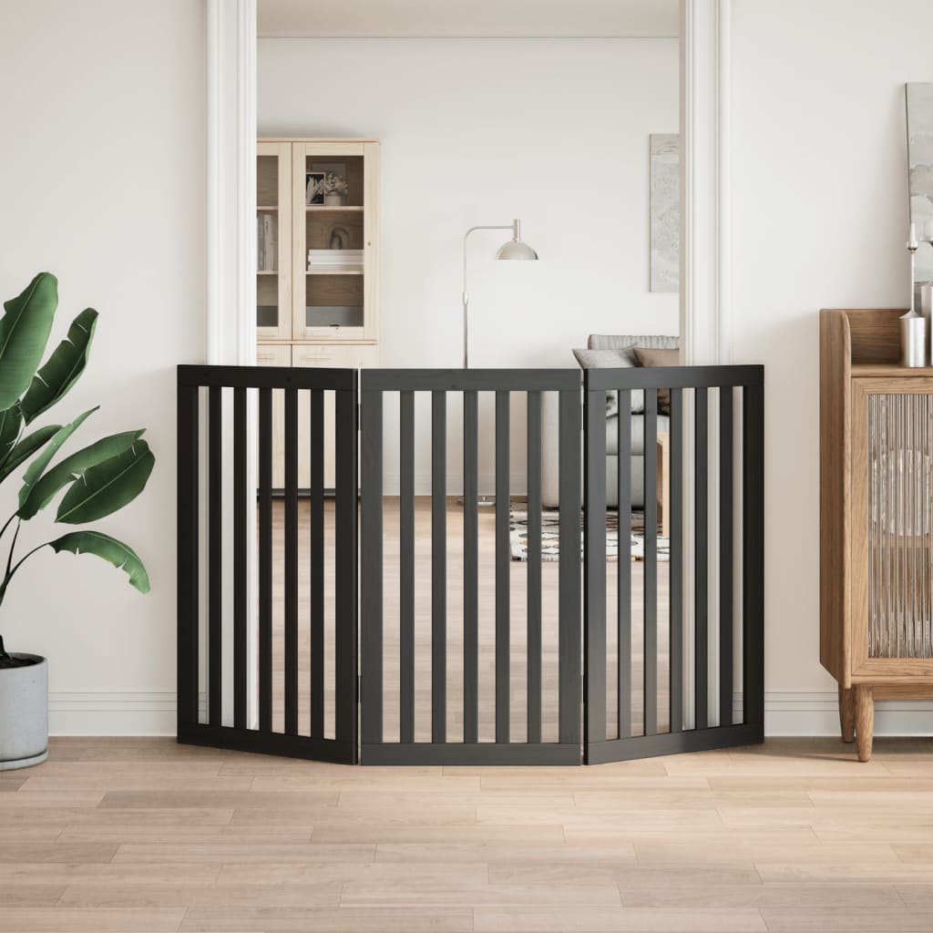 Zábrana pro psy skládací 3 panely černá 150 cm topolové dřevo