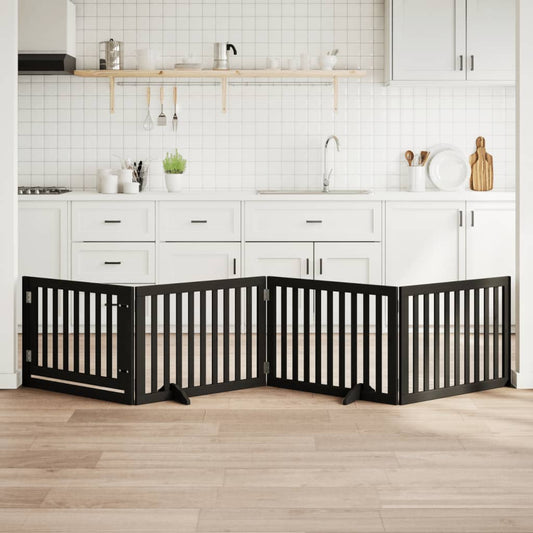 Zábrana pro psy s dvířky skládací 4 panely černá 320 cm topol