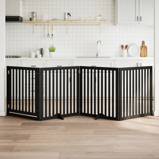 Zábrana pro psy s dvířky skládací 4 panely černá 320 cm topol