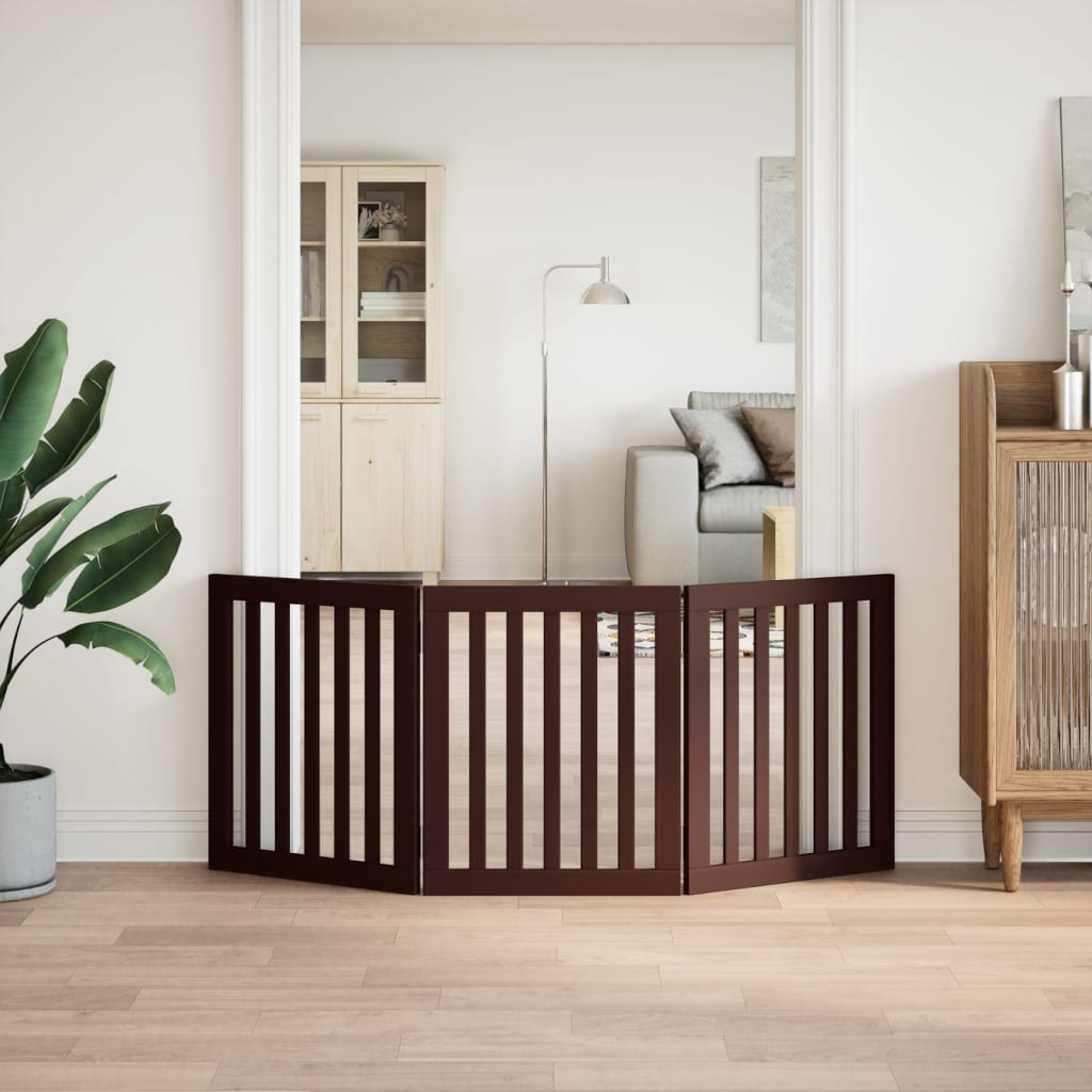 Zábrana pro psy skládací 3 panely hnědá 150 cm topolové dřevo