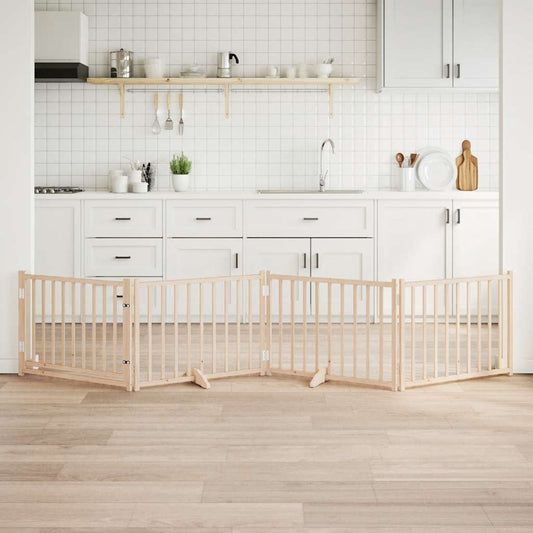 Zábrana pro psy s dvířky skládací 4 panely 320 cm masivní jedle