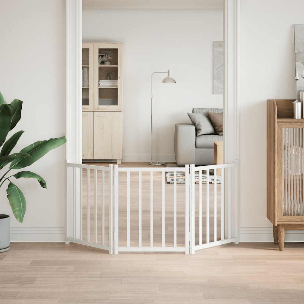 Zábrana pro psy skládací 3 panely bílá 150 cm masivní jedle
