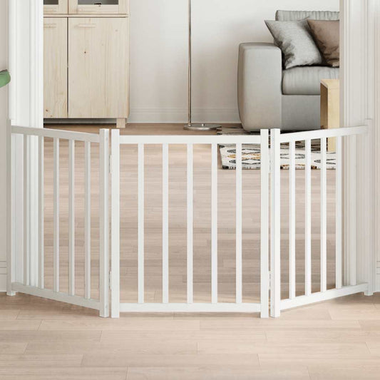 Zábrana pro psy skládací 3 panely bílá 150 cm masivní jedle