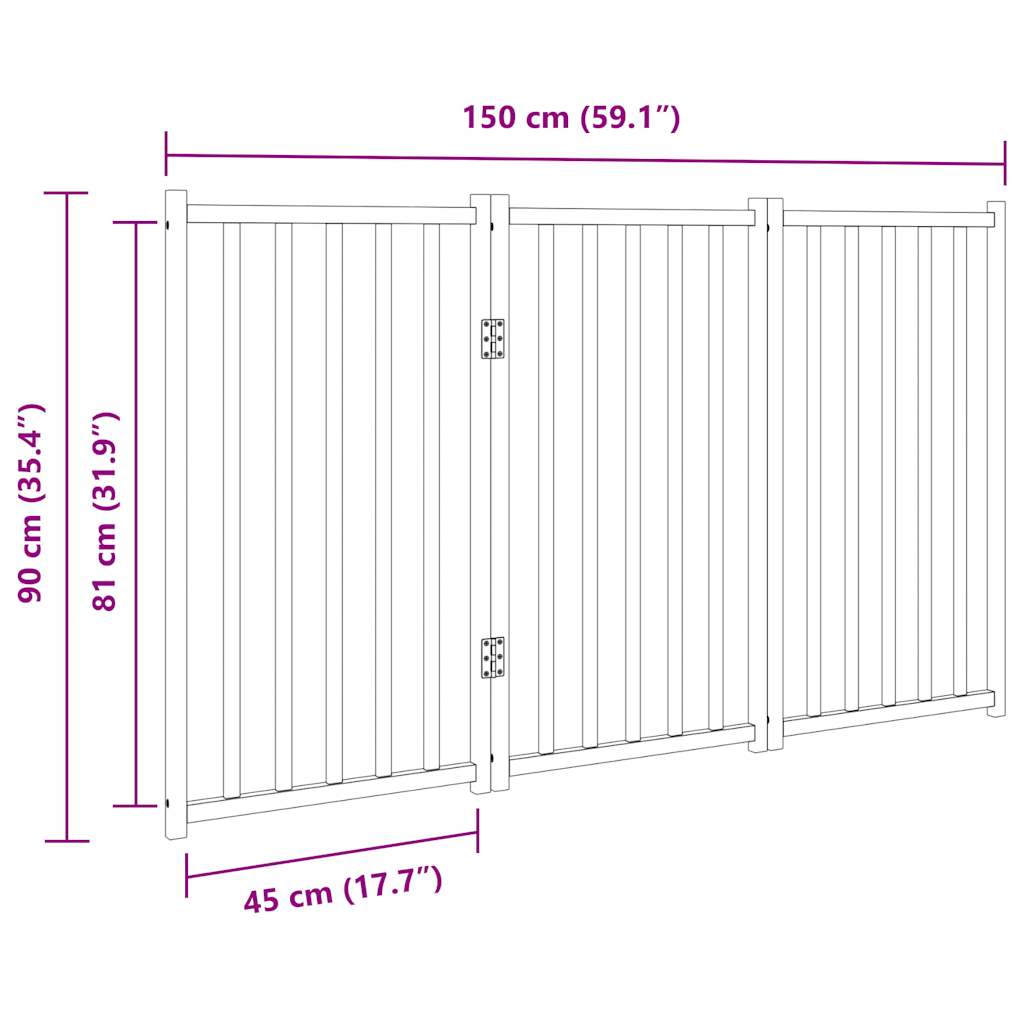 Zábrana pro psy skládací 3 panely bílá 150 cm masivní jedle