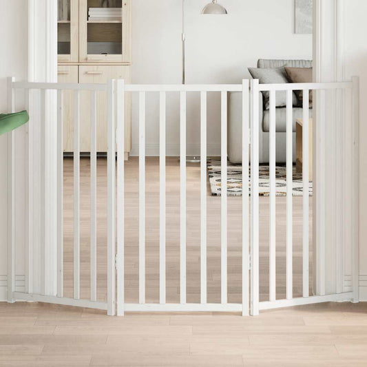 Zábrana pro psy skládací 3 panely bílá 150 cm masivní jedle