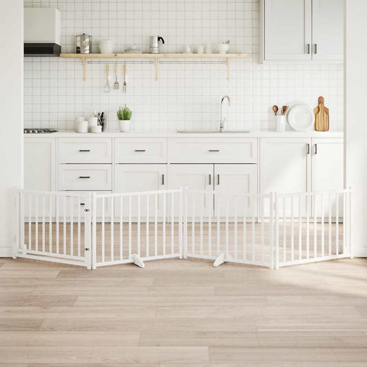 Zábrana pro psy s dvířky skládací 4 panely bílá 320 cm jedle