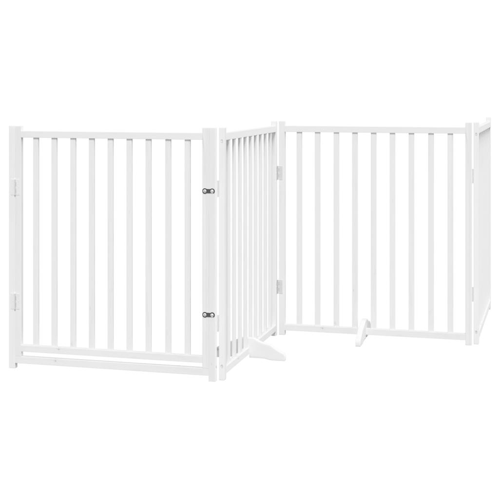 Zábrana pro psy s dvířky skládací 4 panely bílá 320 cm jedle