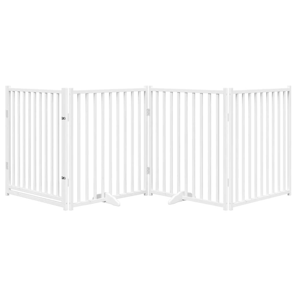 Zábrana pro psy s dvířky skládací 4 panely bílá 320 cm jedle