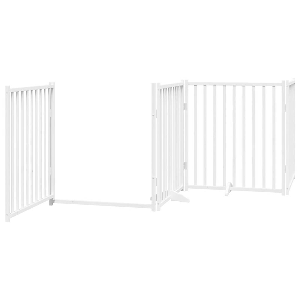 Zábrana pro psy s dvířky skládací 4 panely bílá 320 cm jedle