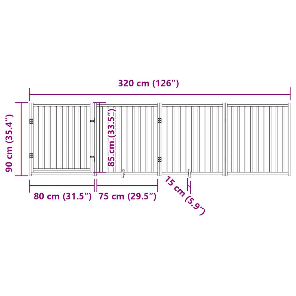 Zábrana pro psy s dvířky skládací 4 panely bílá 320 cm jedle