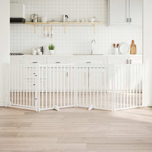 Zábrana pro psy s dvířky skládací 4 panely bílá 320 cm jedle