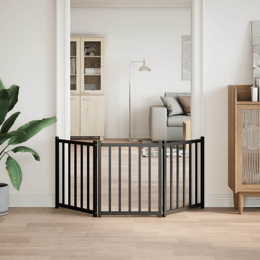 Zábrana pro psy skládací 3 panely černá 150 cm masivní jedle