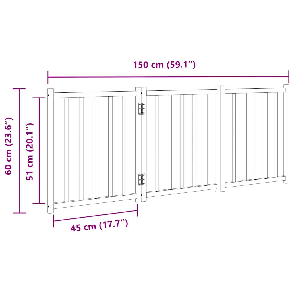 Zábrana pro psy skládací 3 panely černá 150 cm masivní jedle
