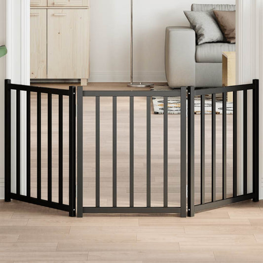 Zábrana pro psy skládací 3 panely černá 150 cm masivní jedle