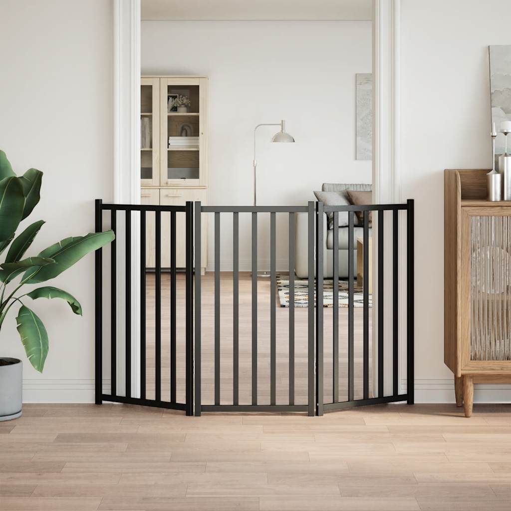 Zábrana pro psy skládací 3 panely černá 150 cm masivní jedle