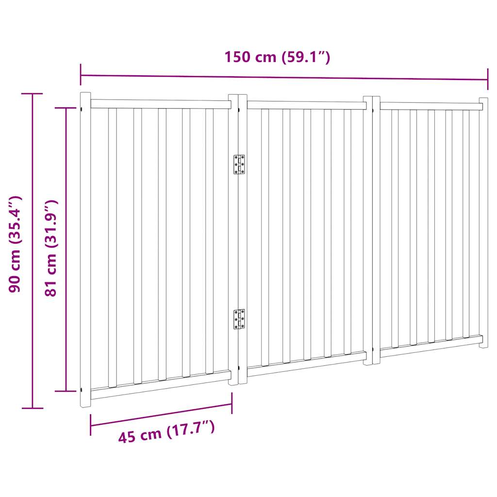 Zábrana pro psy skládací 3 panely černá 150 cm masivní jedle