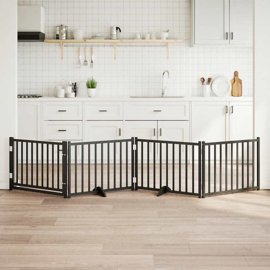 Zábrana pro psy s dvířky skládací 4 panely černá 320 cm jedle