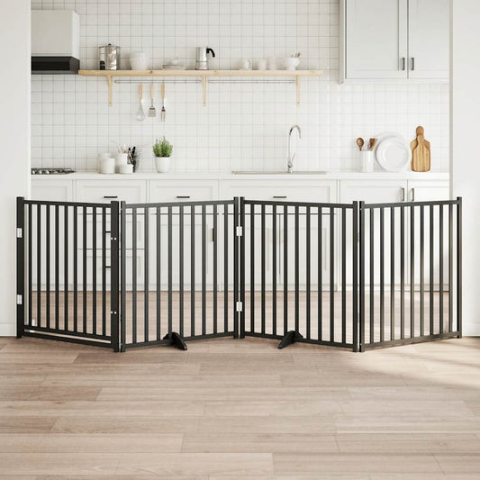 Zábrana pro psy s dvířky skládací 4 panely černá 320 cm jedle