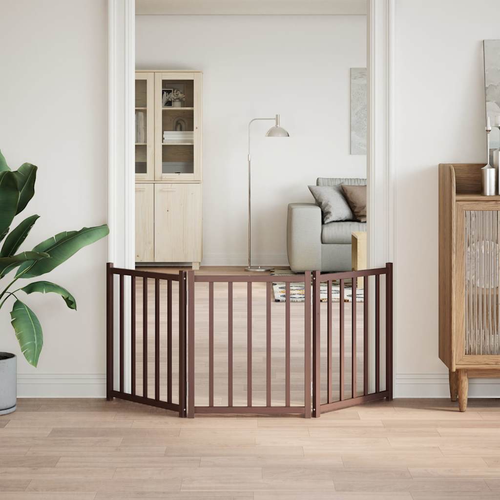 Zábrana pro psy skládací 3 panely hnědý dub 150 cm masiv jedle