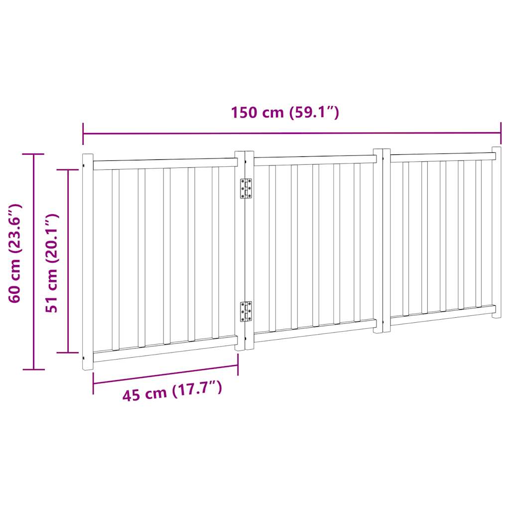 Zábrana pro psy skládací 3 panely hnědý dub 150 cm masiv jedle