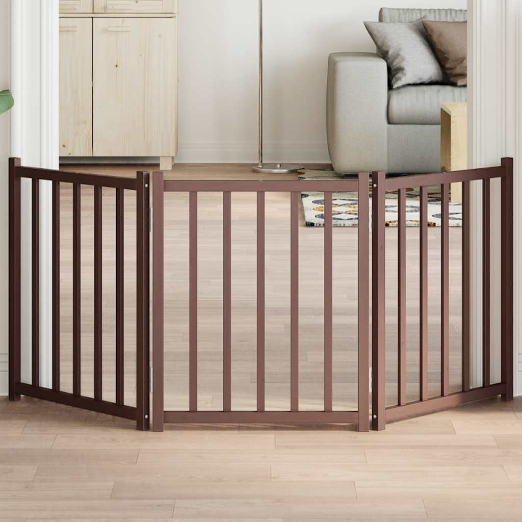 Zábrana pro psy skládací 3 panely hnědý dub 150 cm masiv jedle