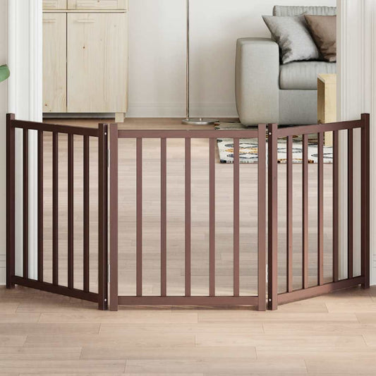 Zábrana pro psy skládací 3 panely hnědý dub 150 cm masiv jedle