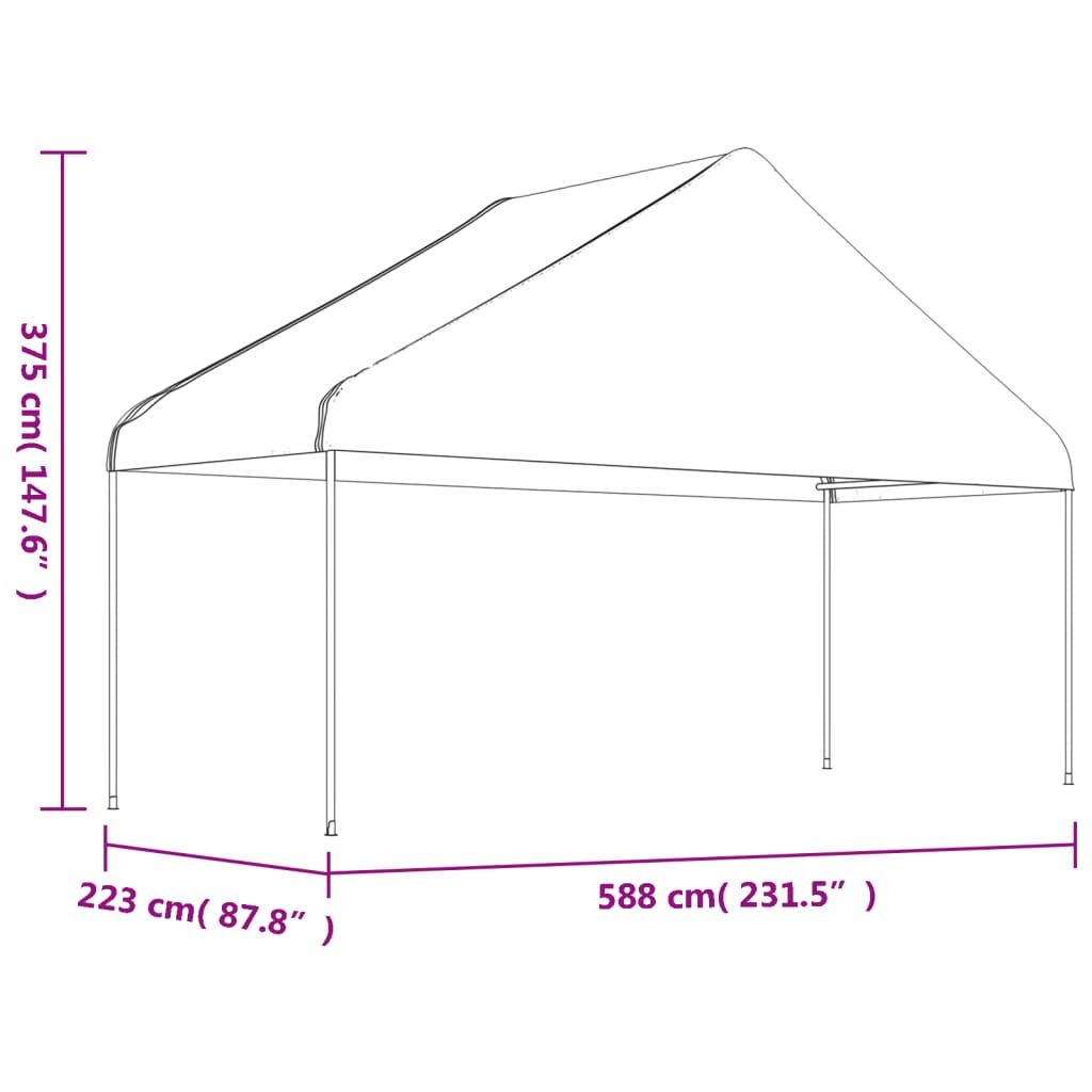 Altán se střechou bílý 5,88 x 2,23 x 3,75 m polyethylen