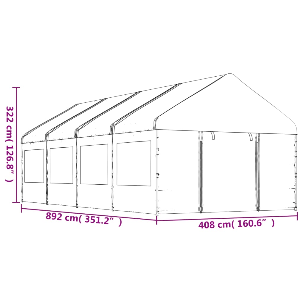 Altán se střechou bílý 8,92 x 4,08 x 3,22 m polyethylen