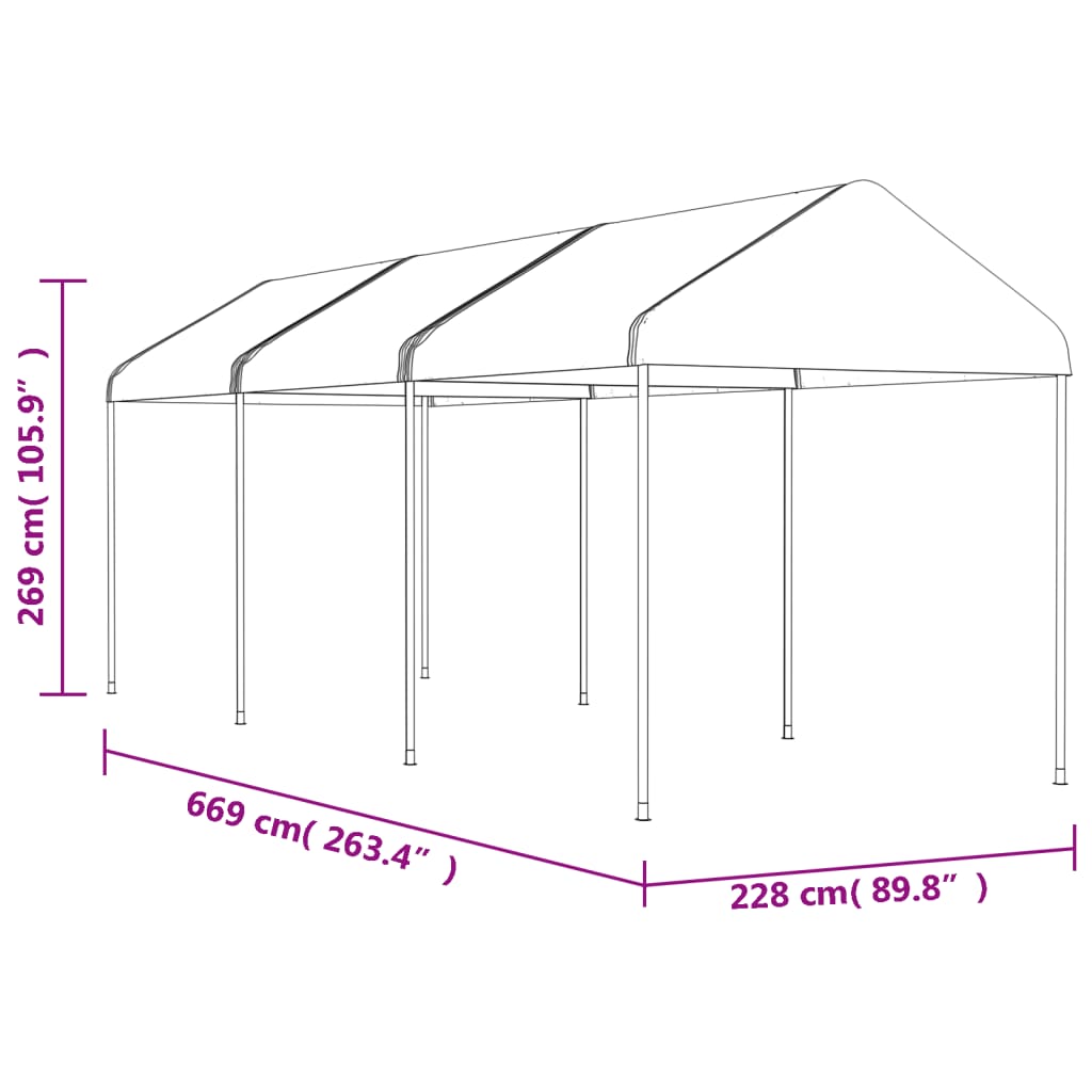 Altán se střechou bílý 6,69 x 2,28 x 2,69 m polyethylen