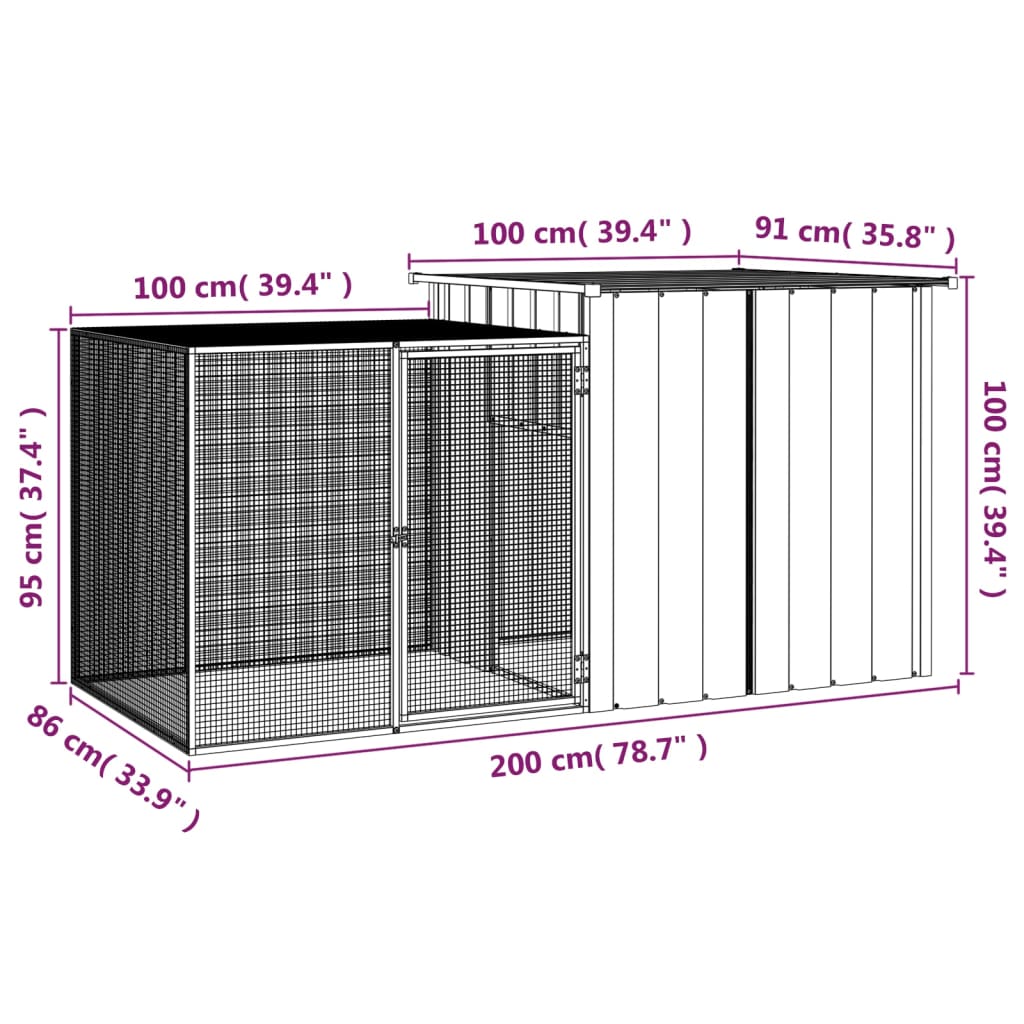 Klec pro králíky antracitová 200 x 91 x 100 cm pozinkovaná ocel