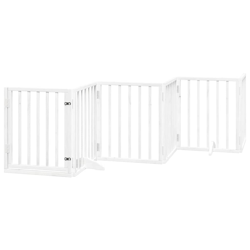 Zábrana pro psy s dvířky skládací 9 panelů bílá 450 cm topol