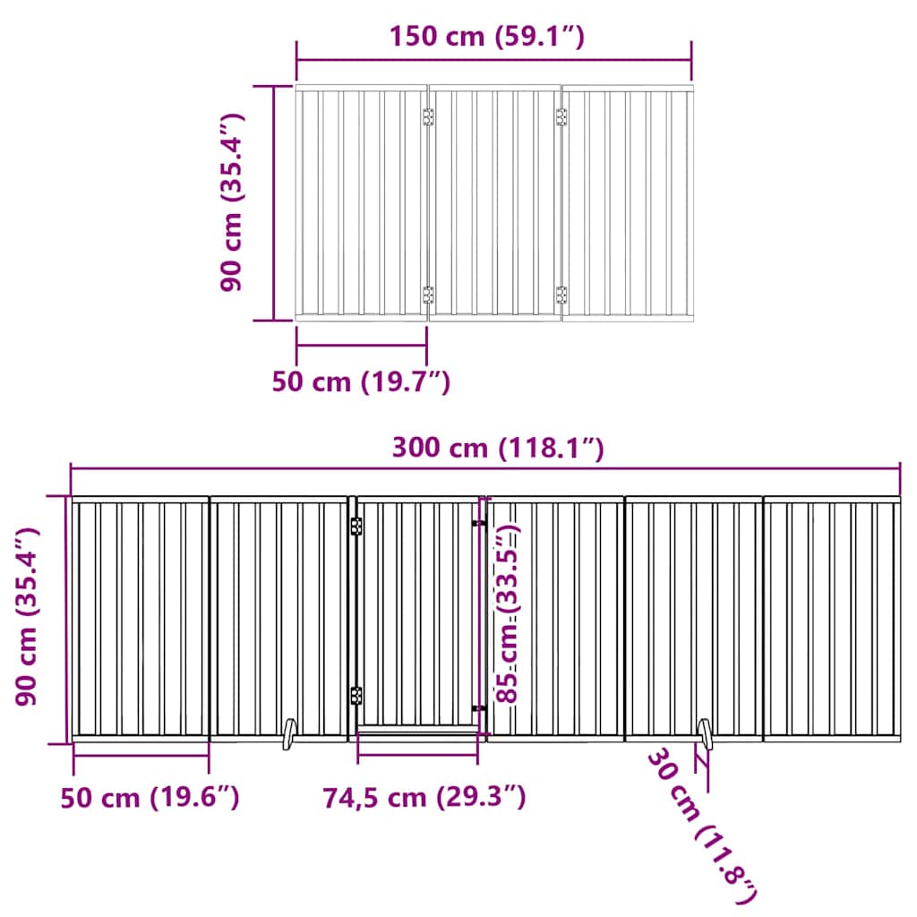 Zábrana pro psy s dvířky skládací 15 panelů černá 750 cm topol
