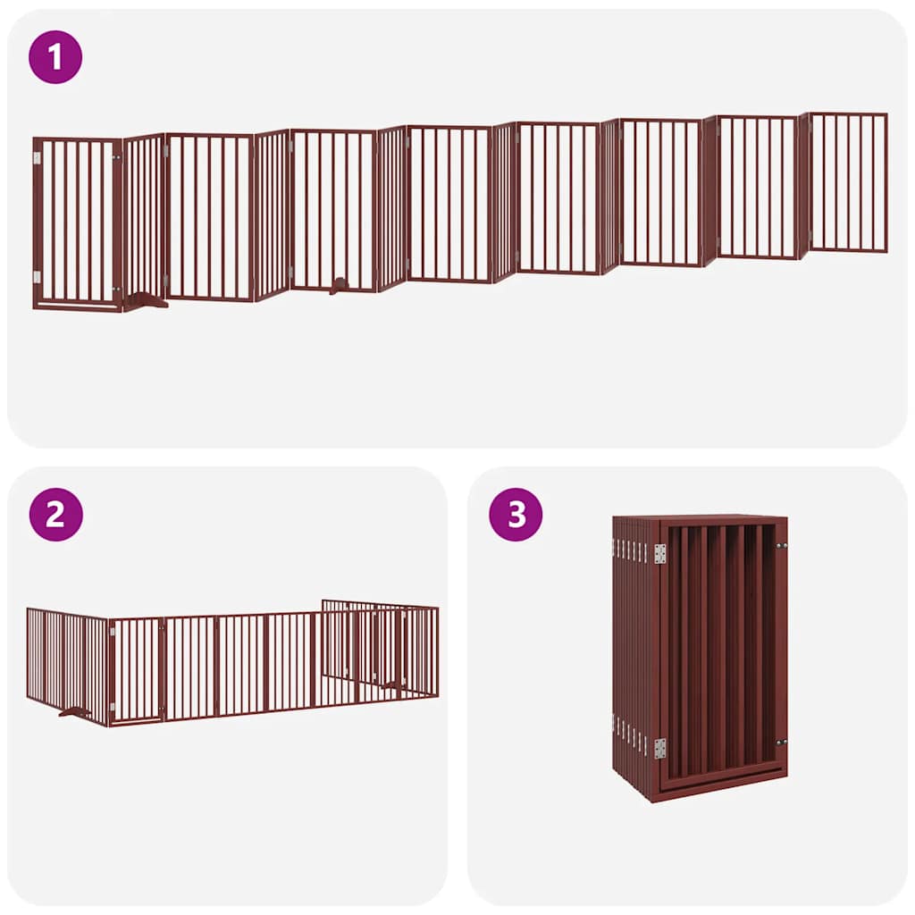 Zábrana pro psy s dvířky skládací 15 panelů hnědá 750 cm topol