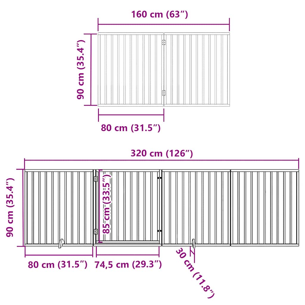 Zábrana pro psy s dvířky skládací 6 panelů hnědá 480 cm topol