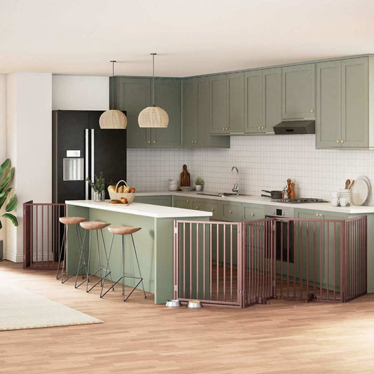 Zábrana pro psy s dvířky skládací 6 panelů hnědá 480 cm topol