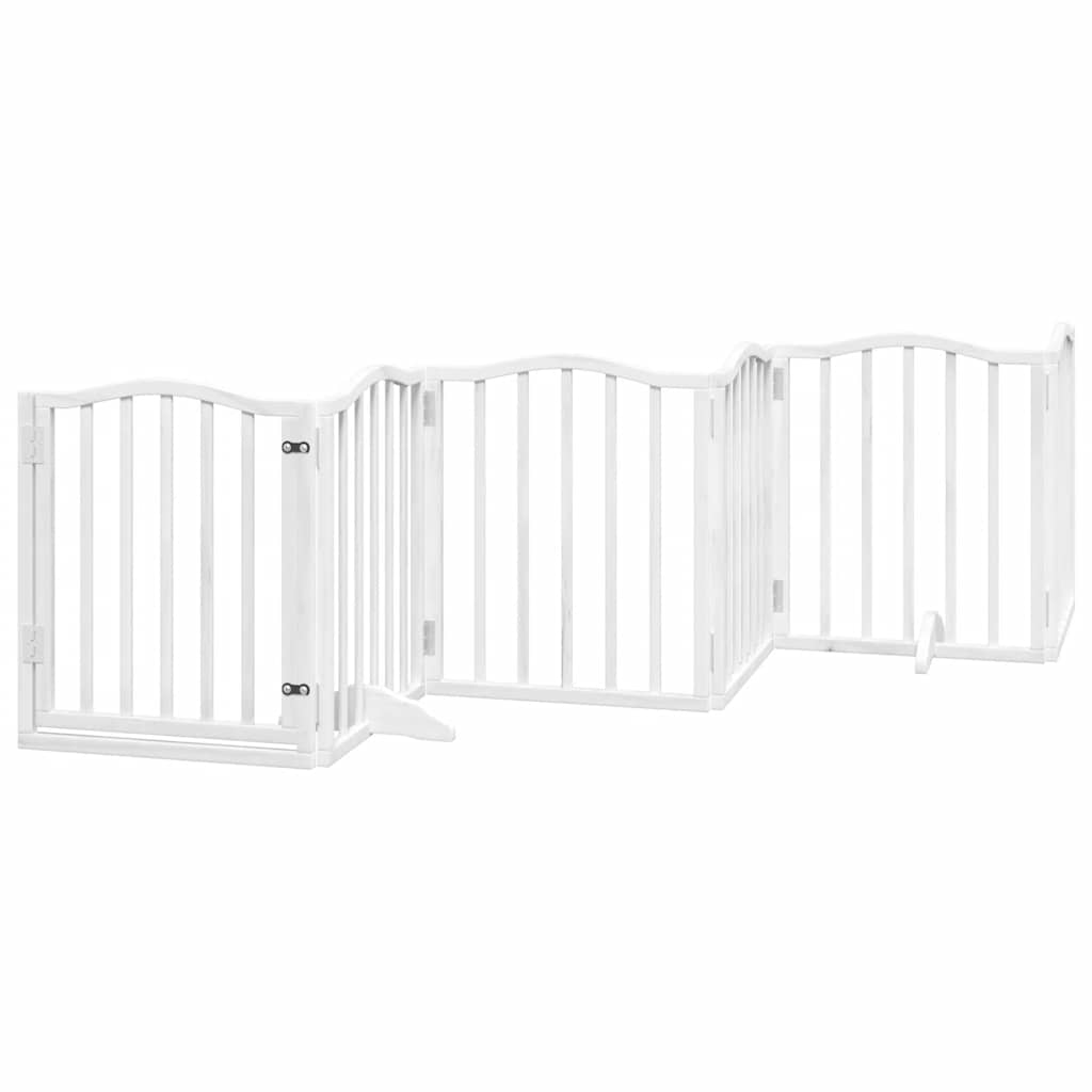 Zábrana pro psy s dvířky skládací 9 panelů bílá 450 cm topol