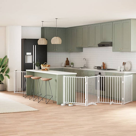 Zábrana pro psy s dvířky skládací 6 panelů bílá 480 cm topol