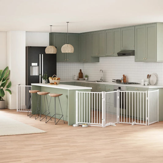 Zábrana pro psy s dvířky skládací 8 panelů bílá 640 cm topol